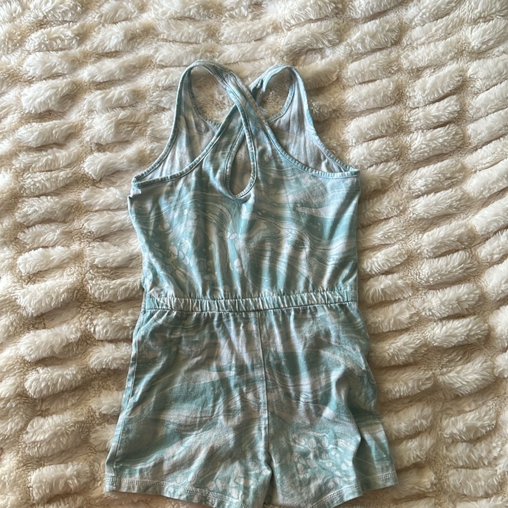 Girls romper, teal and white, size small(6-7)